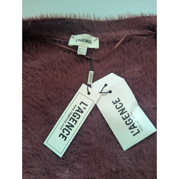 NWT L'Agence Harriet Fuzzy Knit Blouson Sleeve Cardigan Size XXL Burgundy #3D511 - Picture 8 of 11